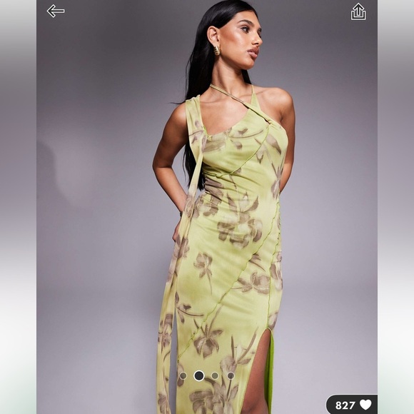 ASOS design green wrap neck detail maxi dress with slit - Picture 2 of 5